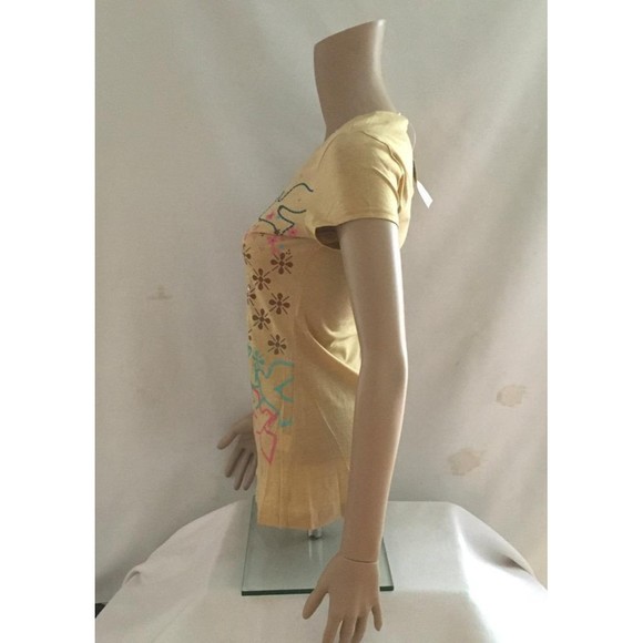 Self Esteem T Shirt Juniors Sizes Tan Puff Paint Fitted DOVES FLOWERS NOS Y2K - Picture 3 of 6